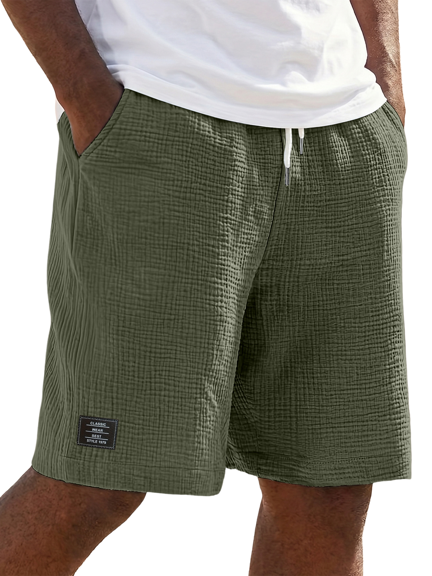 Men's Linen Crinkle Textured Logo Shorts