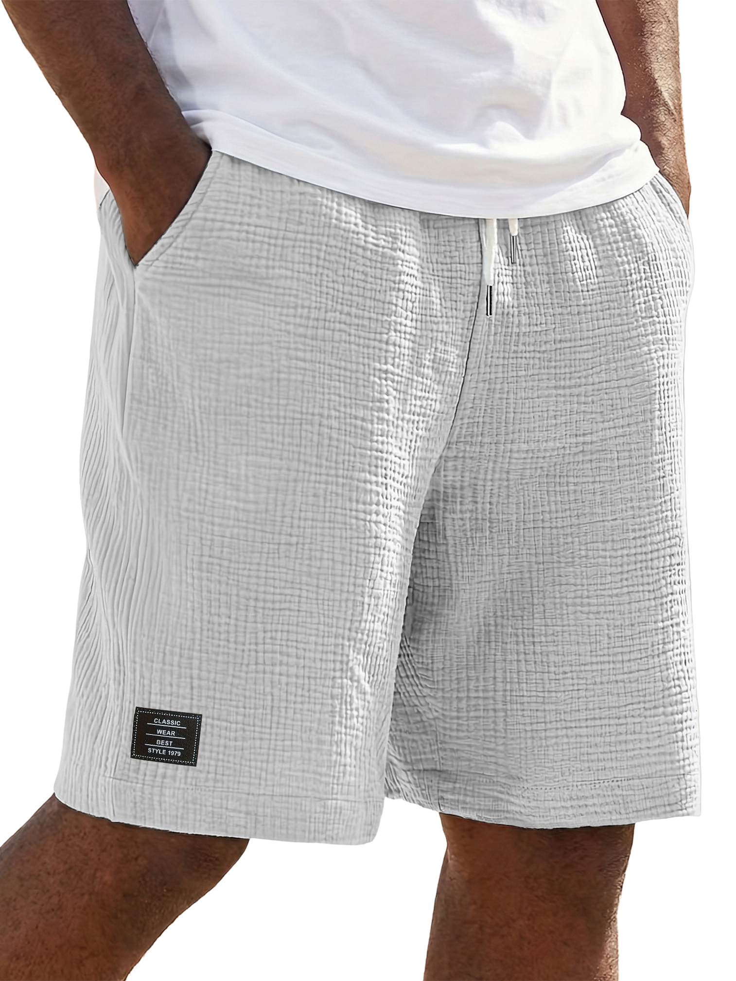 Men's Linen Crinkle Textured Logo Shorts