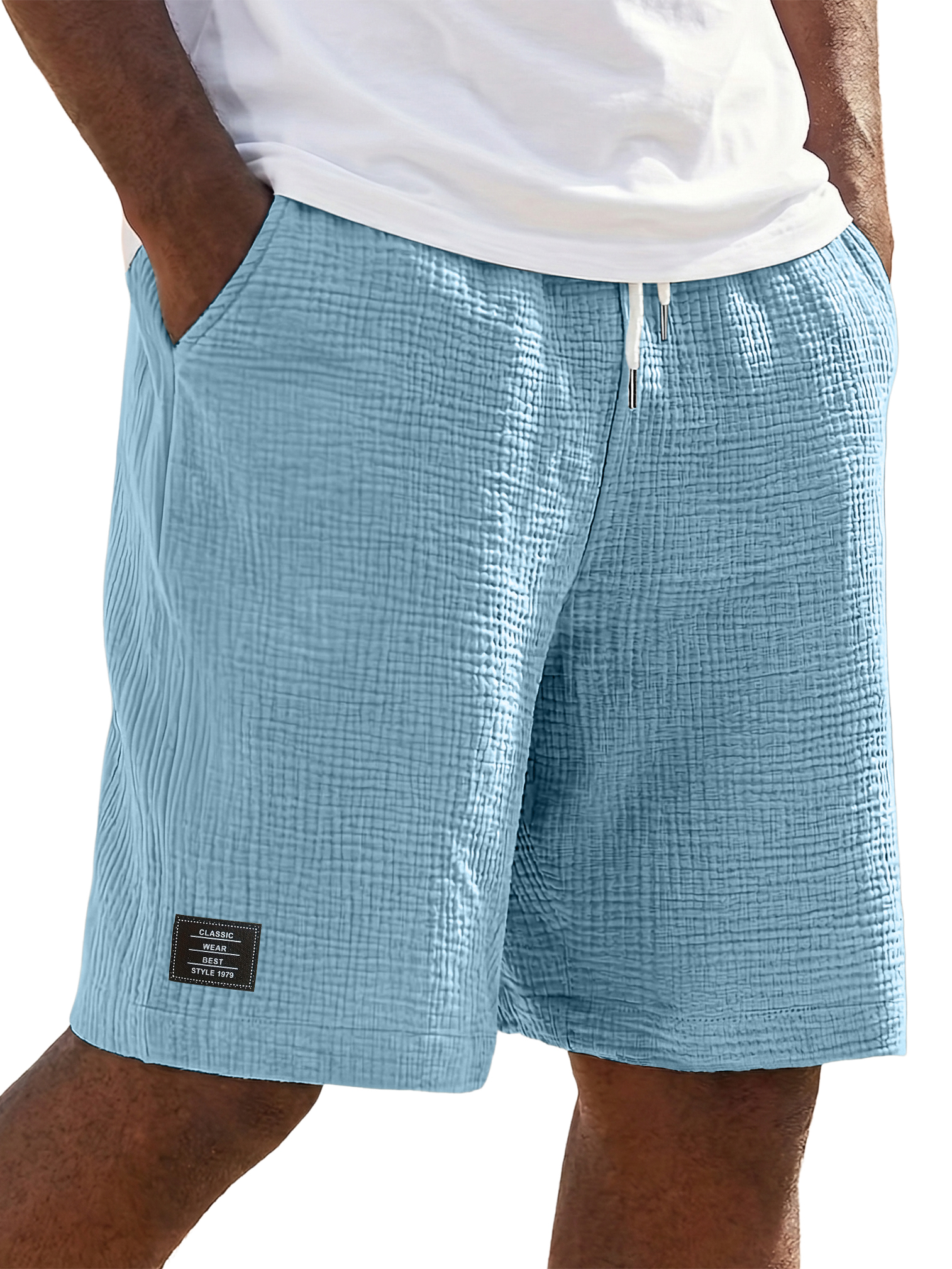 Men's Linen Crinkle Textured Logo Shorts