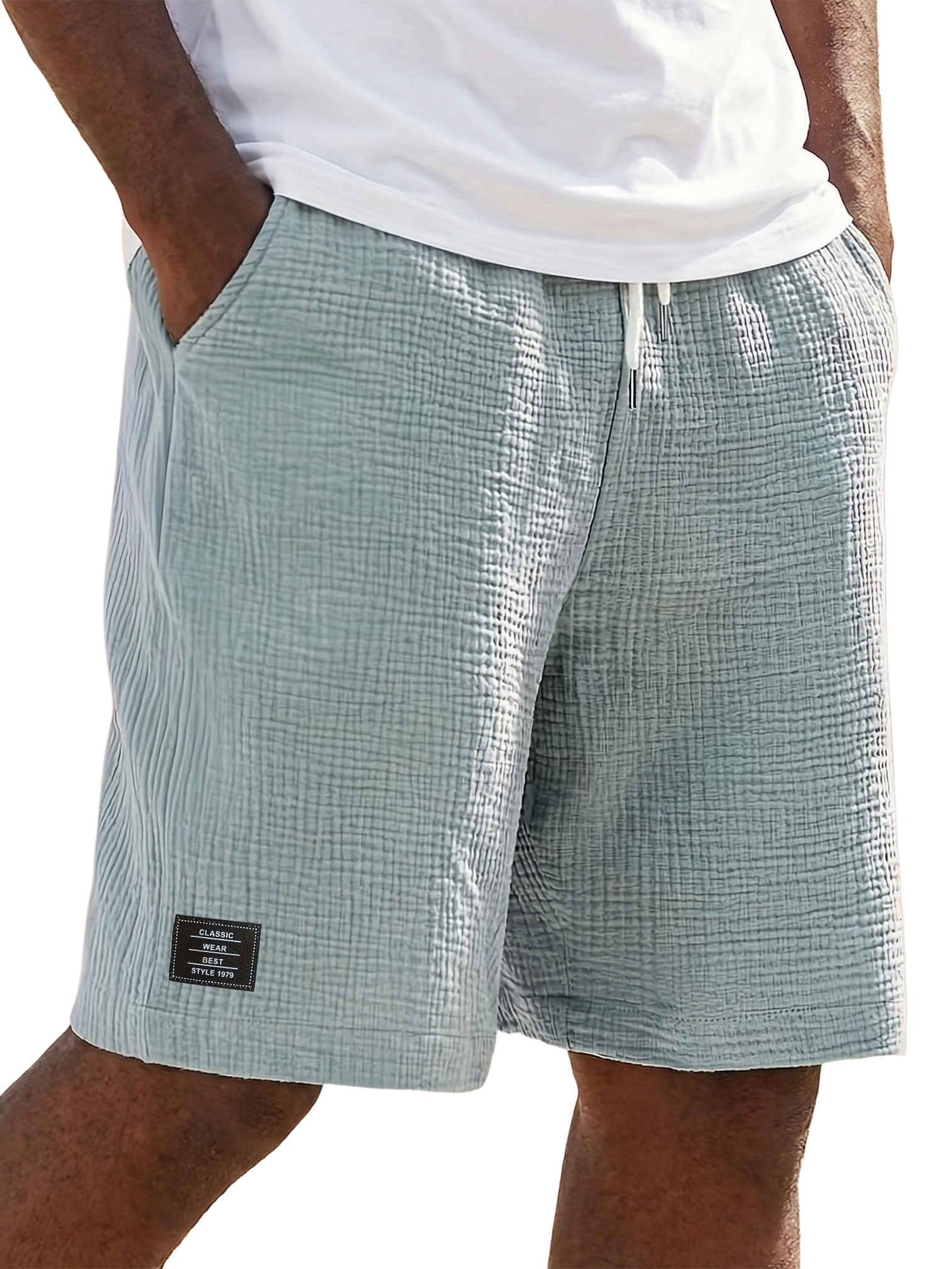 Men's Linen Crinkle Textured Logo Shorts