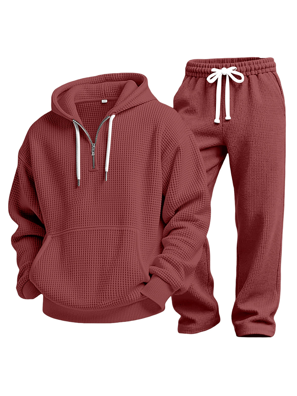 Casual Solid Color Versatile Waffle-knit Sweatshirt And Trousers Two-piece Set