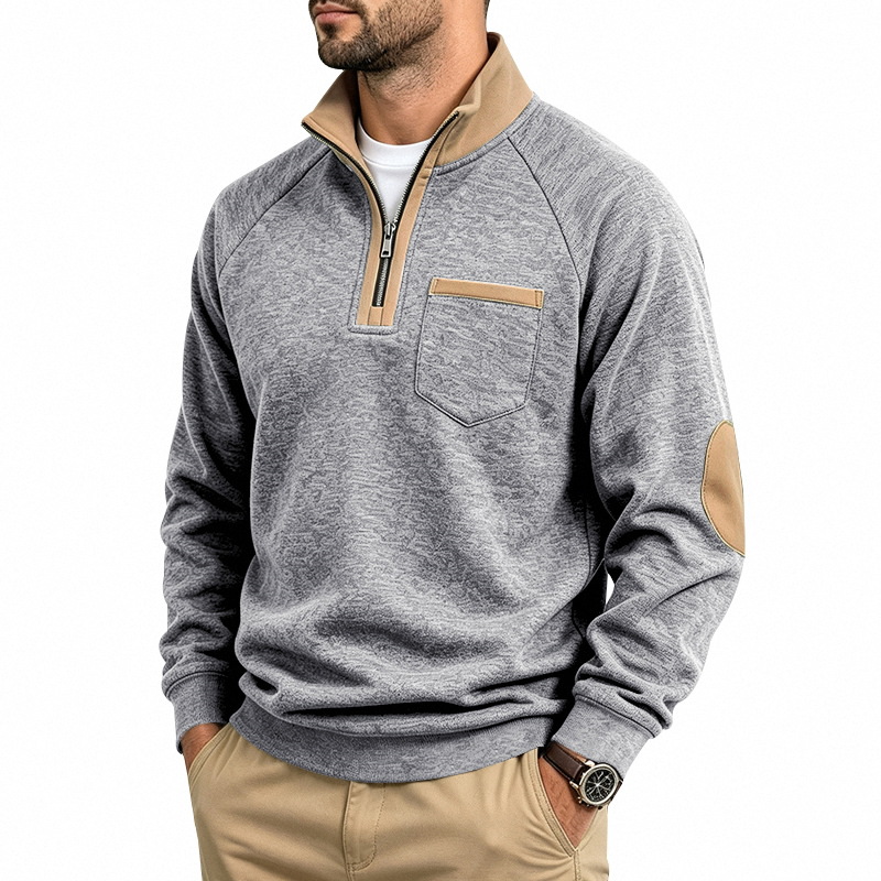 Men's Fleece-Lined Half-Zip Stand Collar Sweatshirt