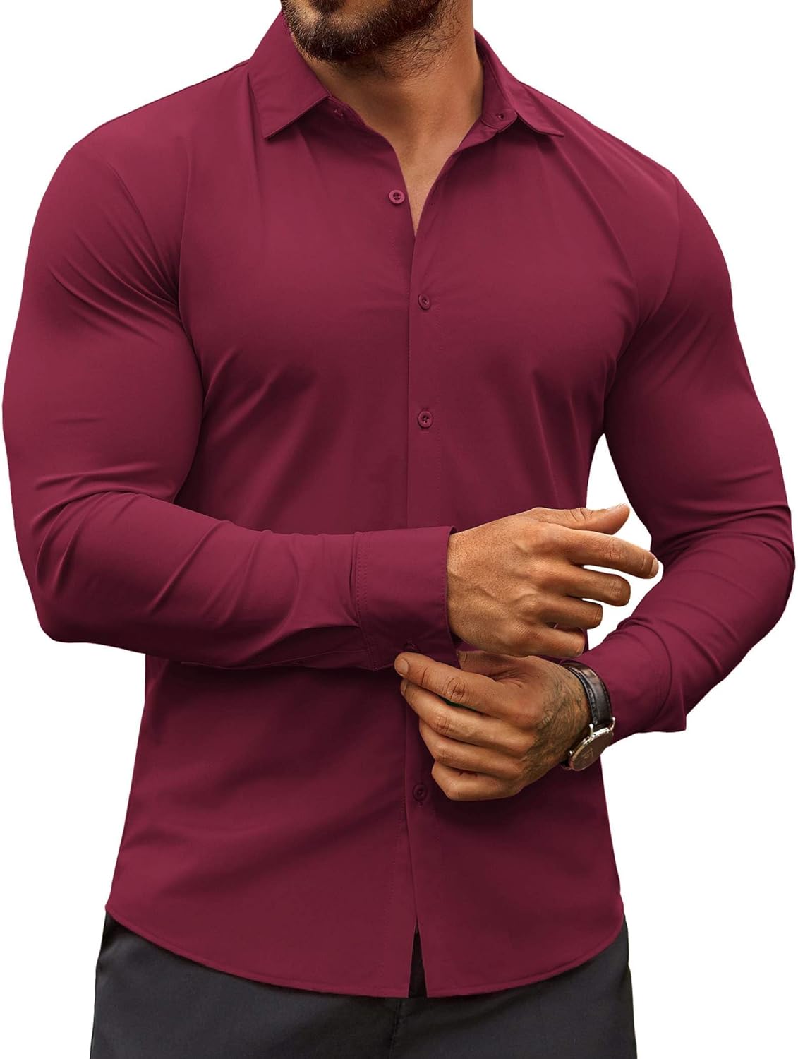 COOFANDY Men's Muscle Fit Dress Shirts Wrinkle-Free Long Sleeve Casual Button Down Shirts