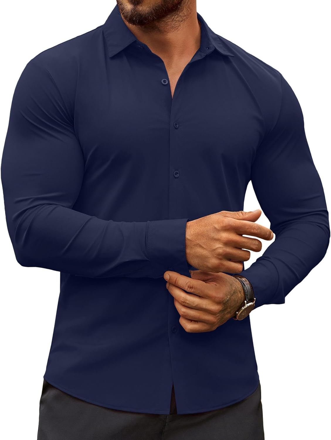 COOFANDY Men's Muscle Fit Dress Shirts Wrinkle-Free Long Sleeve Casual Button Down Shirts
