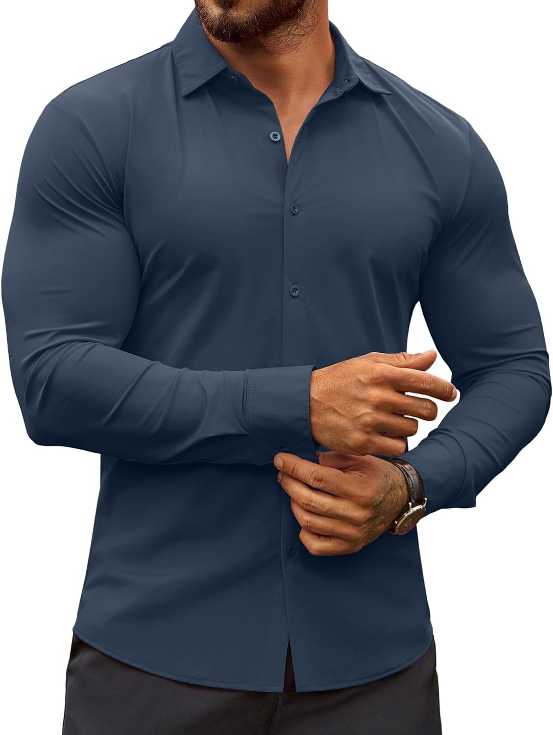 COOFANDY Men's Muscle Fit Dress Shirts Wrinkle-Free Long Sleeve Casual Button Down Shirts
