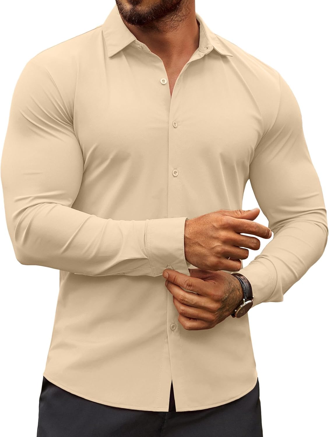COOFANDY Men's Muscle Fit Dress Shirts Wrinkle-Free Long Sleeve Casual Button Down Shirts