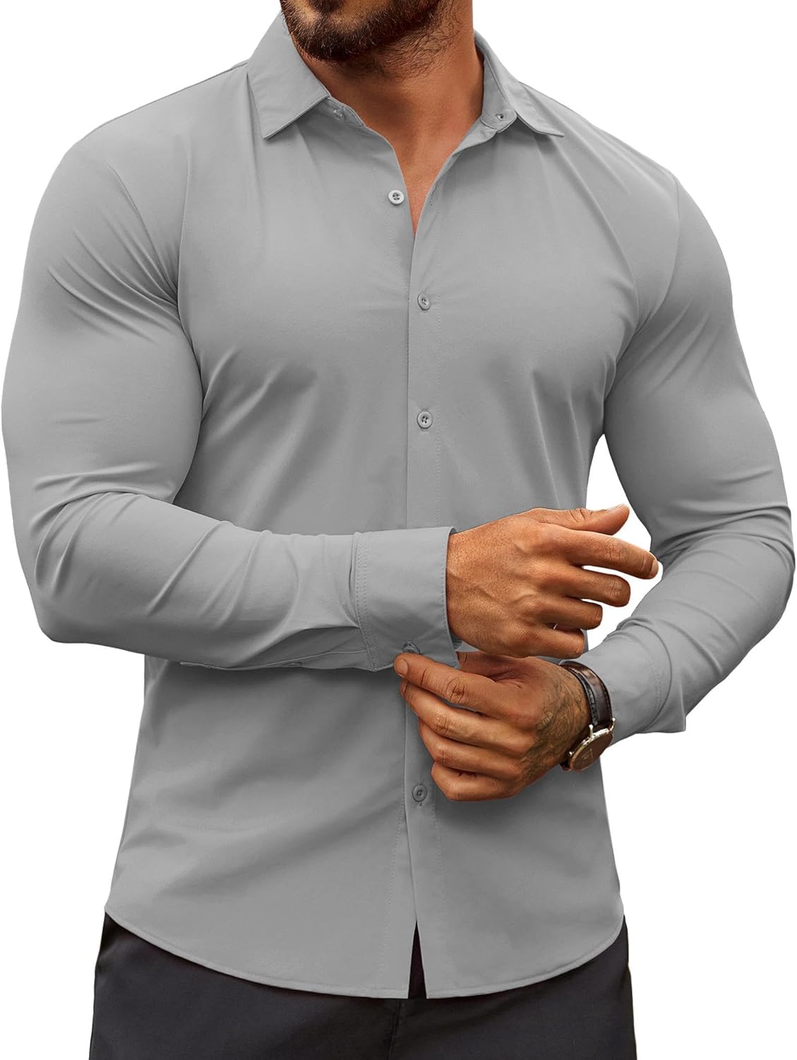 COOFANDY Men's Muscle Fit Dress Shirts Wrinkle-Free Long Sleeve Casual Button Down Shirts