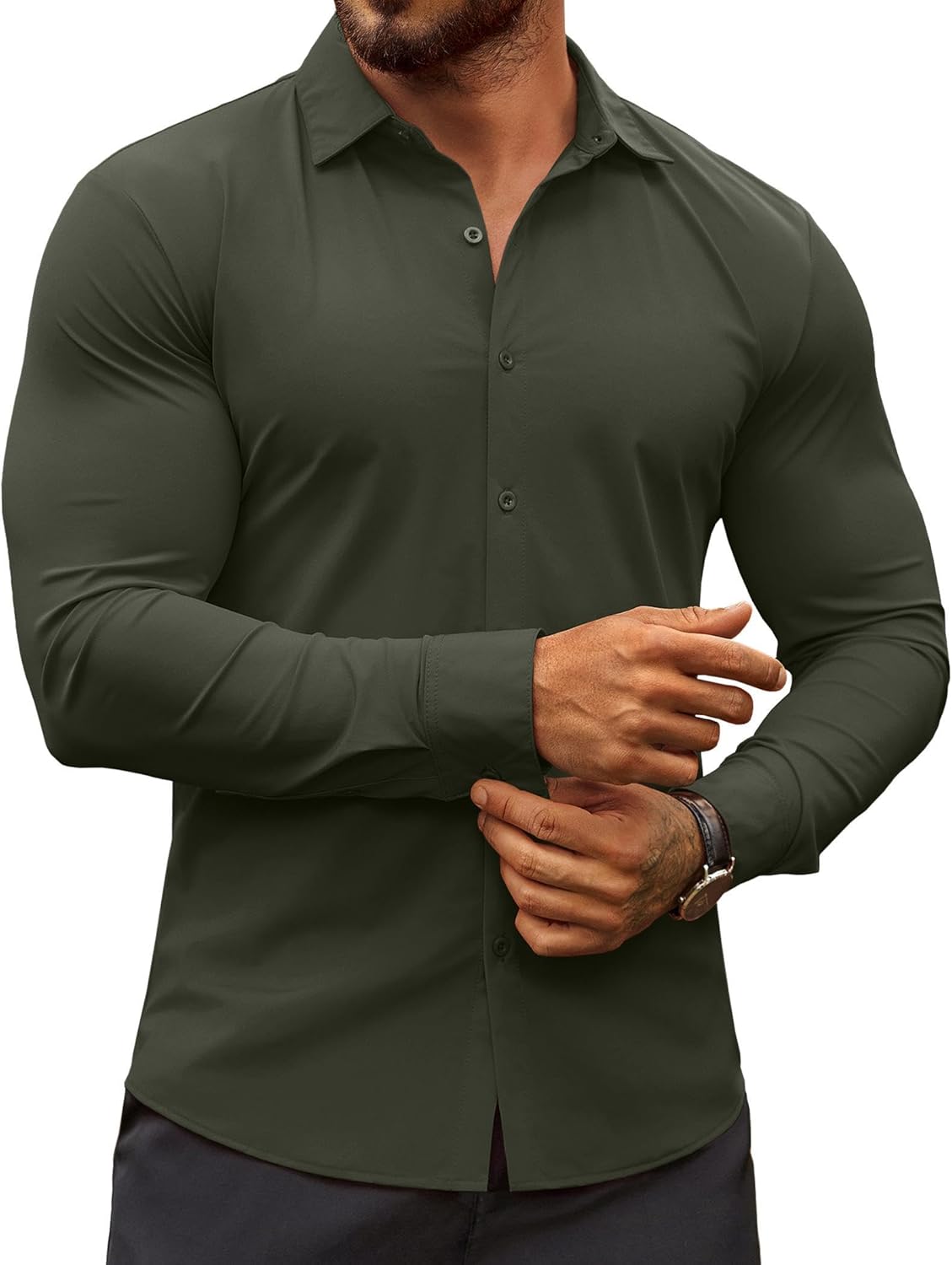 COOFANDY Men's Muscle Fit Dress Shirts Wrinkle-Free Long Sleeve Casual Button Down Shirts