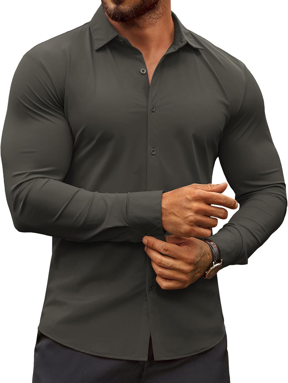 COOFANDY Men's Muscle Fit Dress Shirts Wrinkle-Free Long Sleeve Casual Button Down Shirts