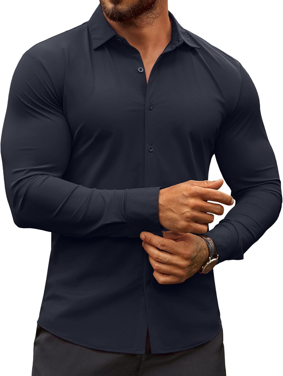 COOFANDY Men's Muscle Fit Dress Shirts Wrinkle-Free Long Sleeve Casual Button Down Shirts