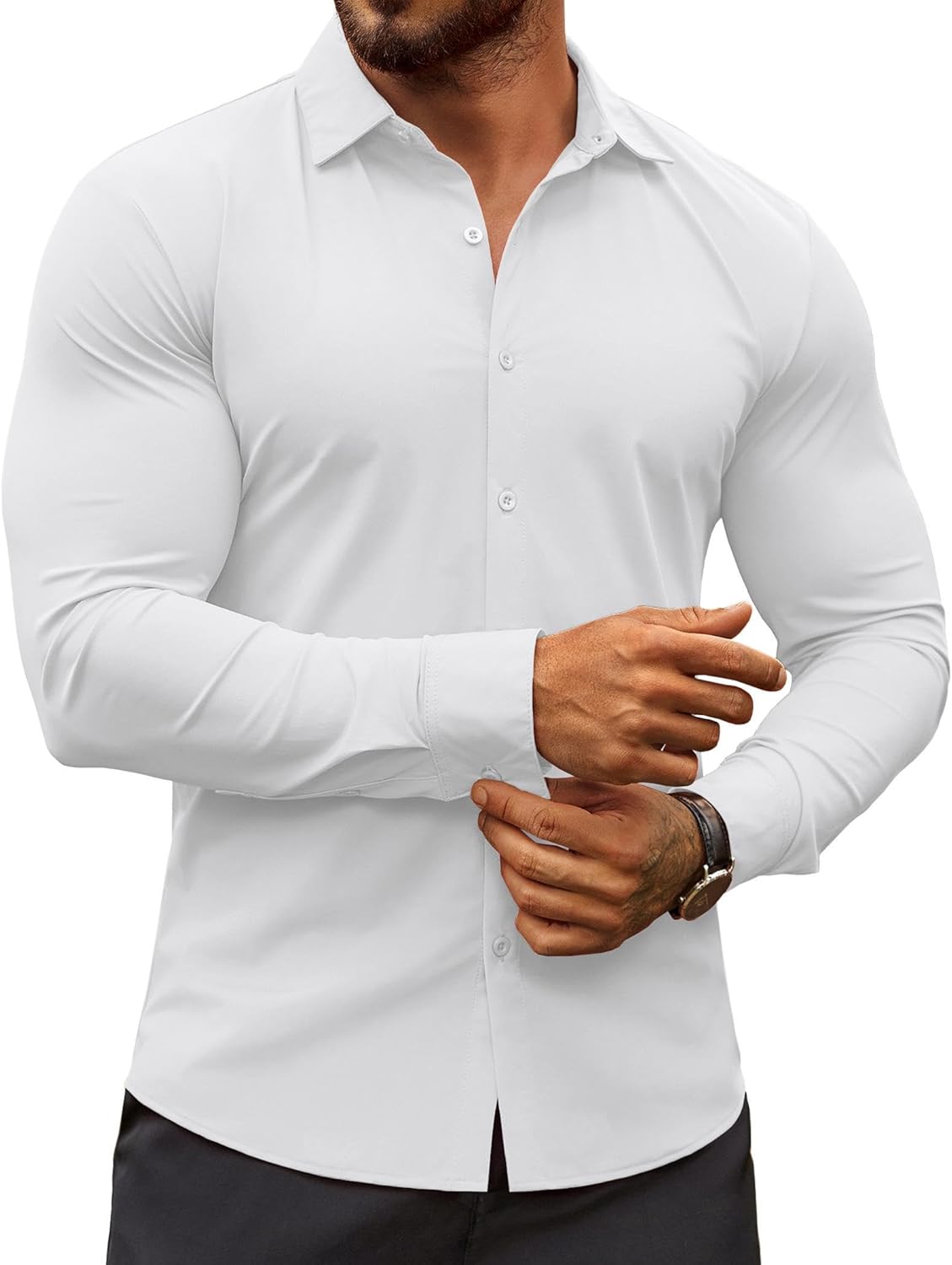 COOFANDY Men's Muscle Fit Dress Shirts Wrinkle-Free Long Sleeve Casual Button Down Shirts