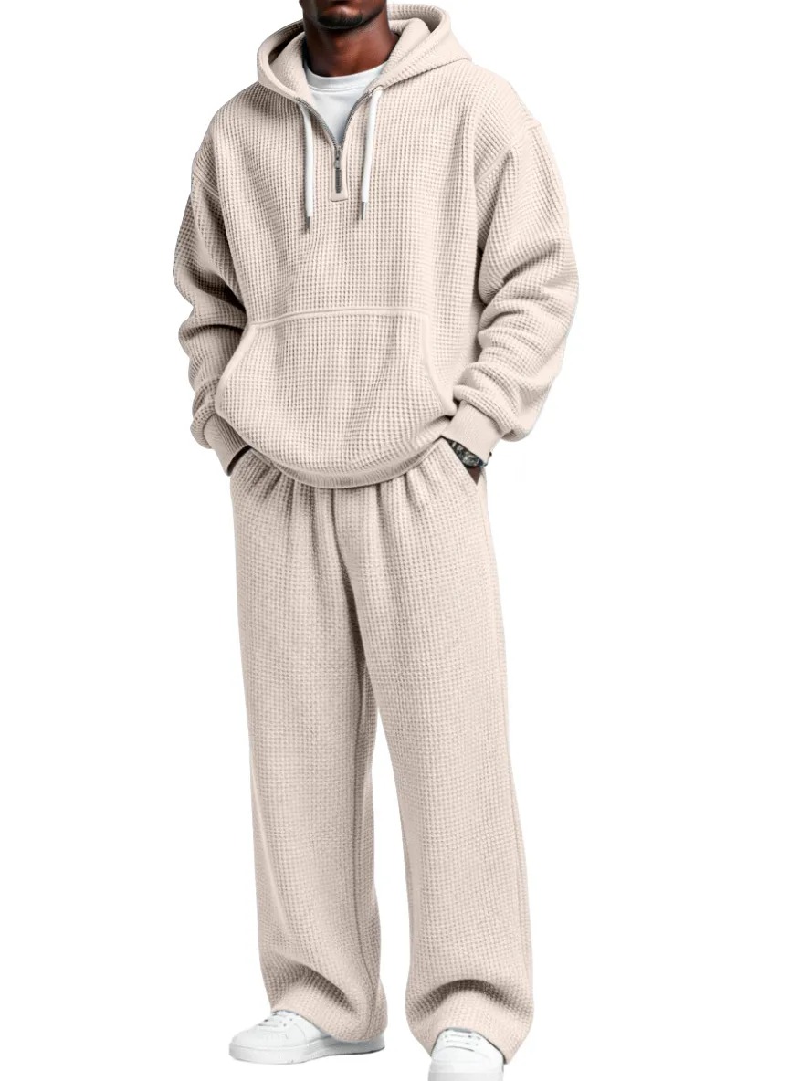 Casual Solid Color Versatile Waffle-knit Sweatshirt And Trousers Two-piece Set