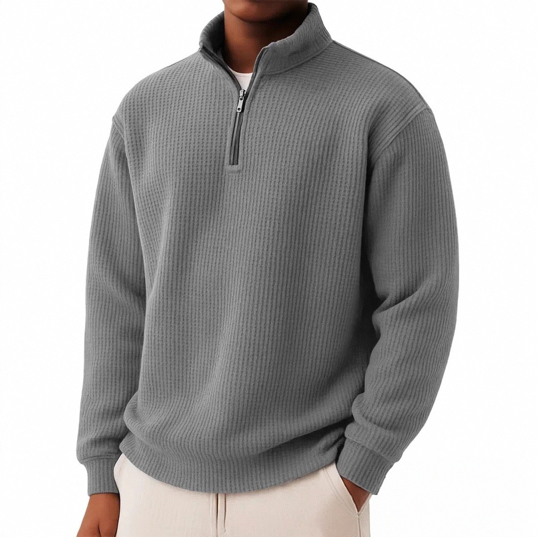 Men's Zip-Front Waffle-Knit Long-Sleeve Shirt