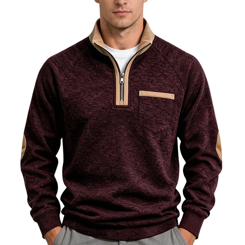 Men's stand collar half zip casual long sleeve fleece sweatshirt