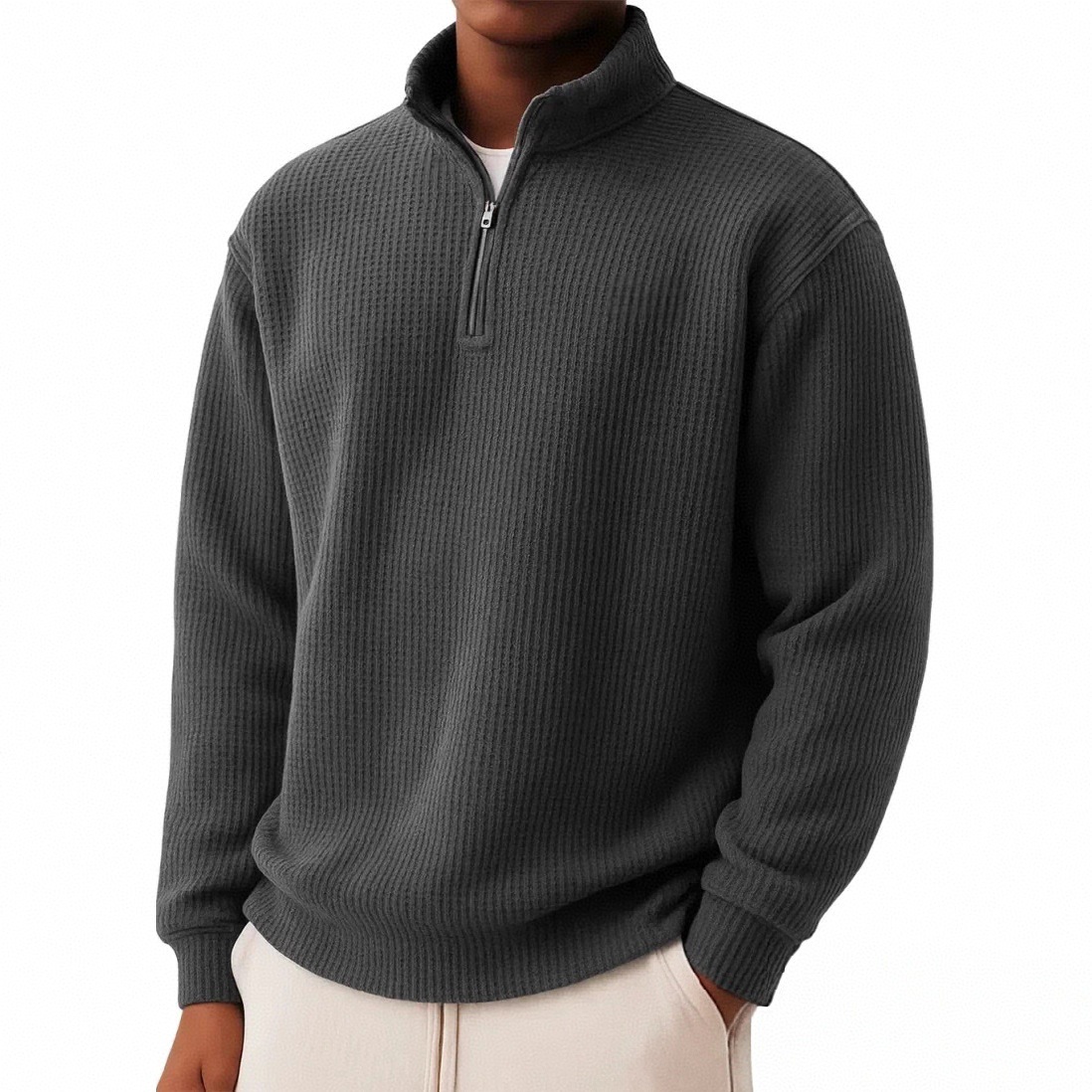Men's Zip-Front Waffle-Knit Long-Sleeve Shirt