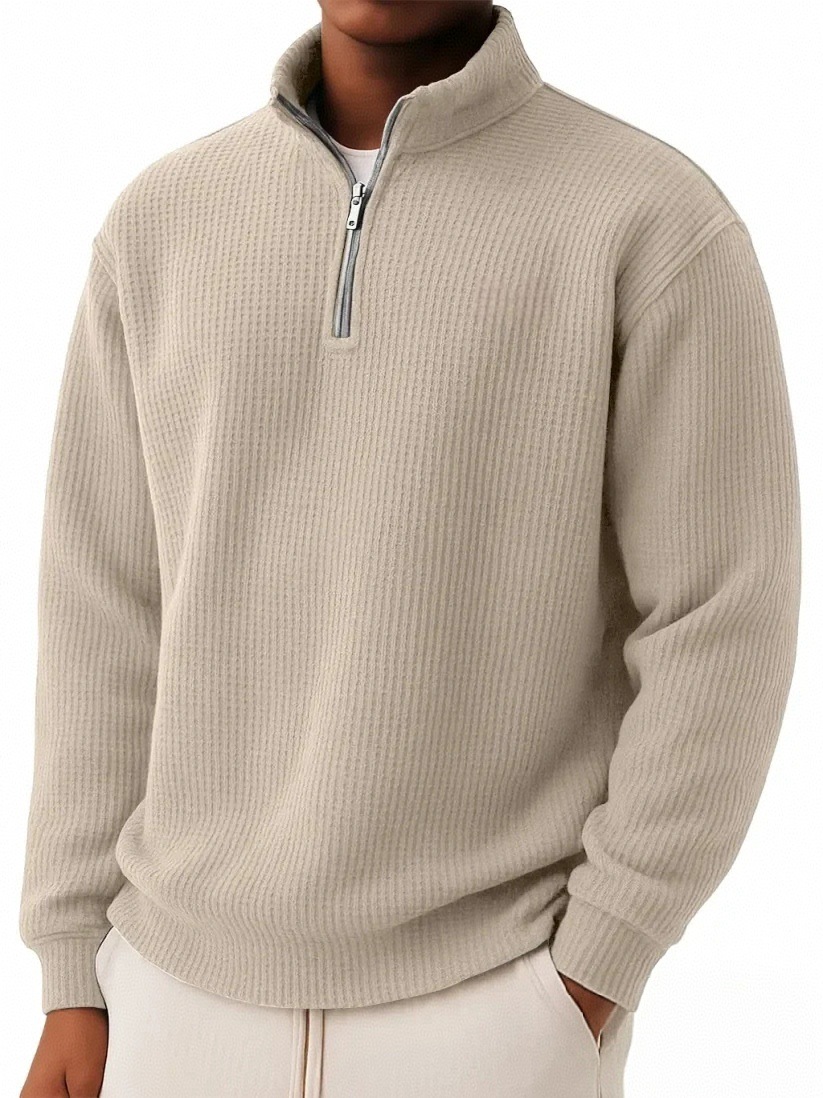 Men's Zip-Front Waffle-Knit Long-Sleeve Shirt