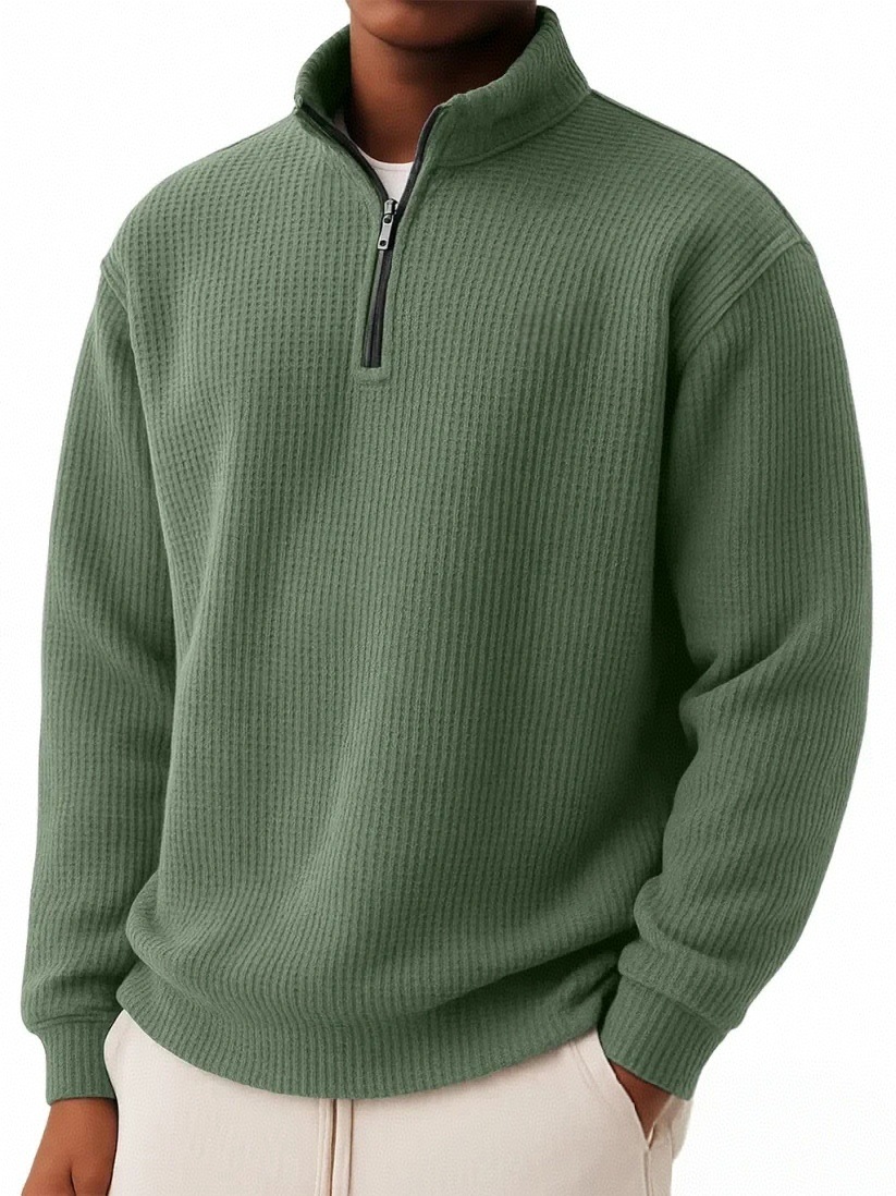 Men's Zip-Front Waffle-Knit Long-Sleeve Shirt