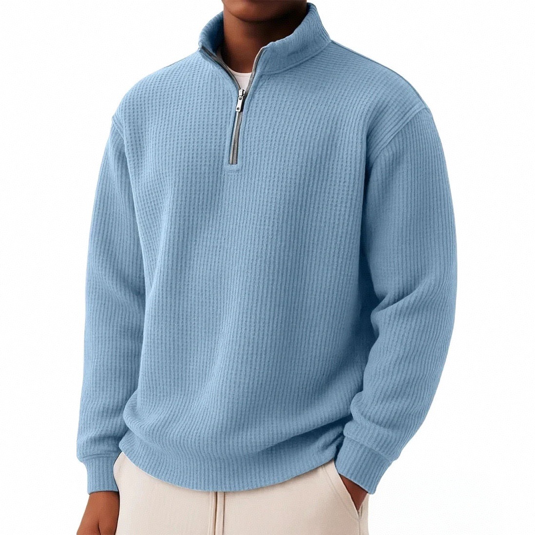 Men's Zip-Front Waffle-Knit Long-Sleeve Shirt