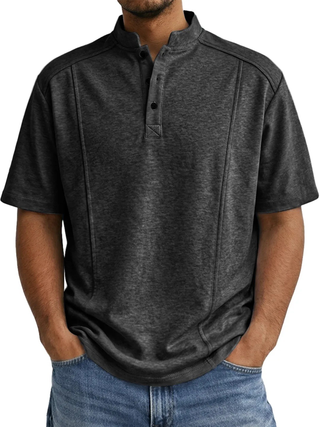 Men’s Casual Henley Polo Shirt Short Sleeve – Breathable Summer Top