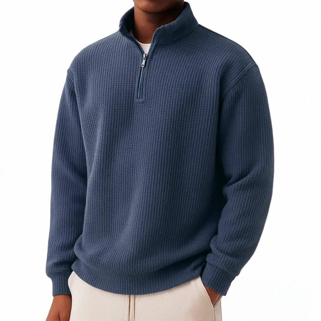 Men's Zip-Front Waffle-Knit Long-Sleeve Shirt