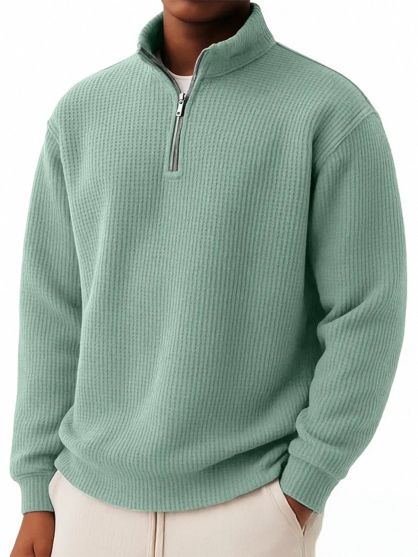 Men's Zip-Front Waffle-Knit Long-Sleeve Shirt