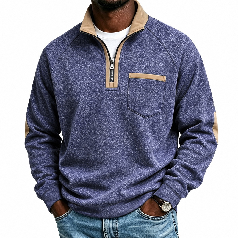 Men's Fleece-Lined Half-Zip Stand Collar Sweatshirt