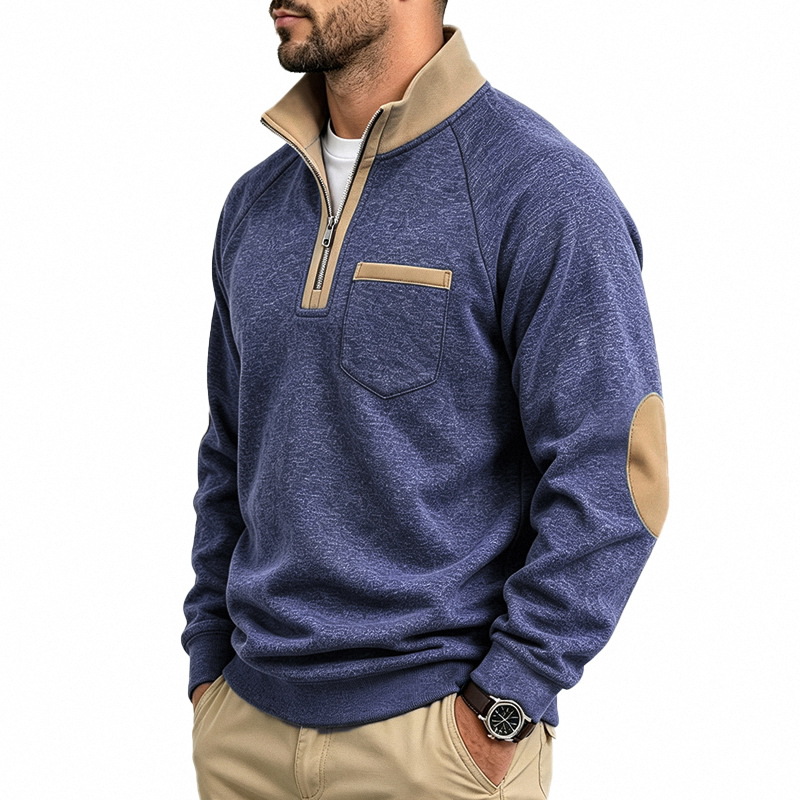 Men's Fleece-Lined Half-Zip Stand Collar Sweatshirt