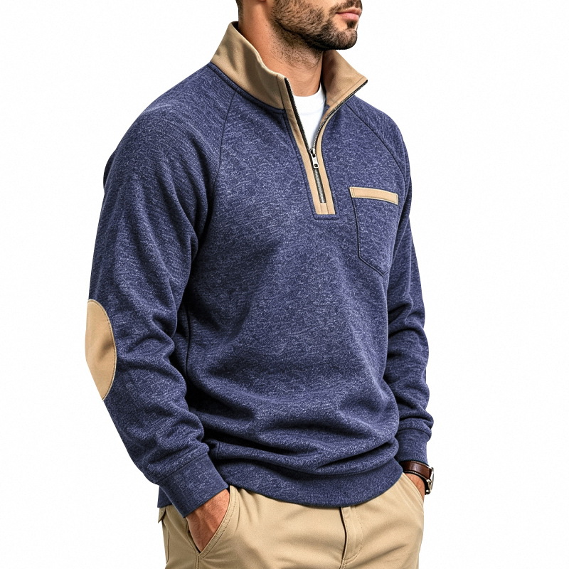 Men's Fleece-Lined Half-Zip Stand Collar Sweatshirt