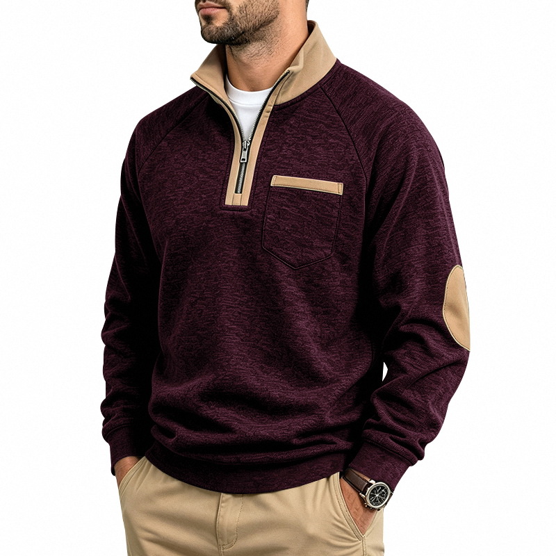Men's Fleece-Lined Half-Zip Stand Collar Sweatshirt
