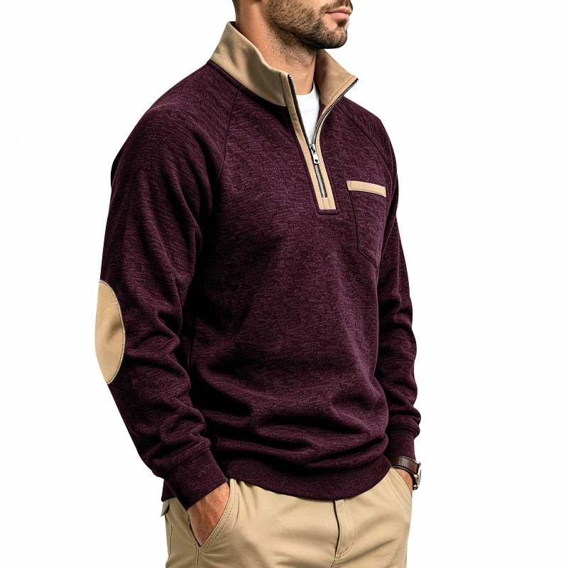Men's Fleece-Lined Half-Zip Stand Collar Sweatshirt