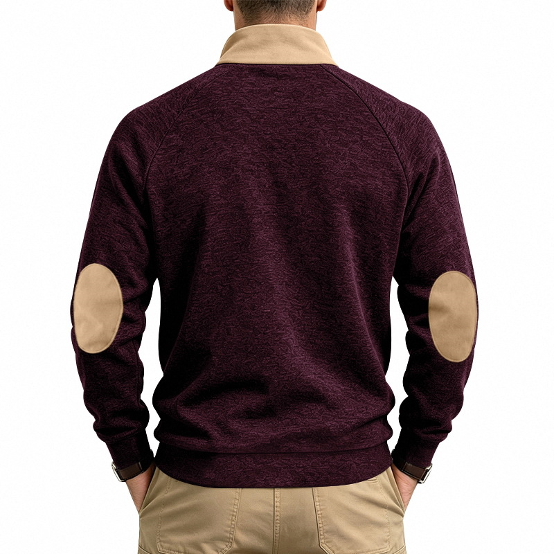 Men's Fleece-Lined Half-Zip Stand Collar Sweatshirt