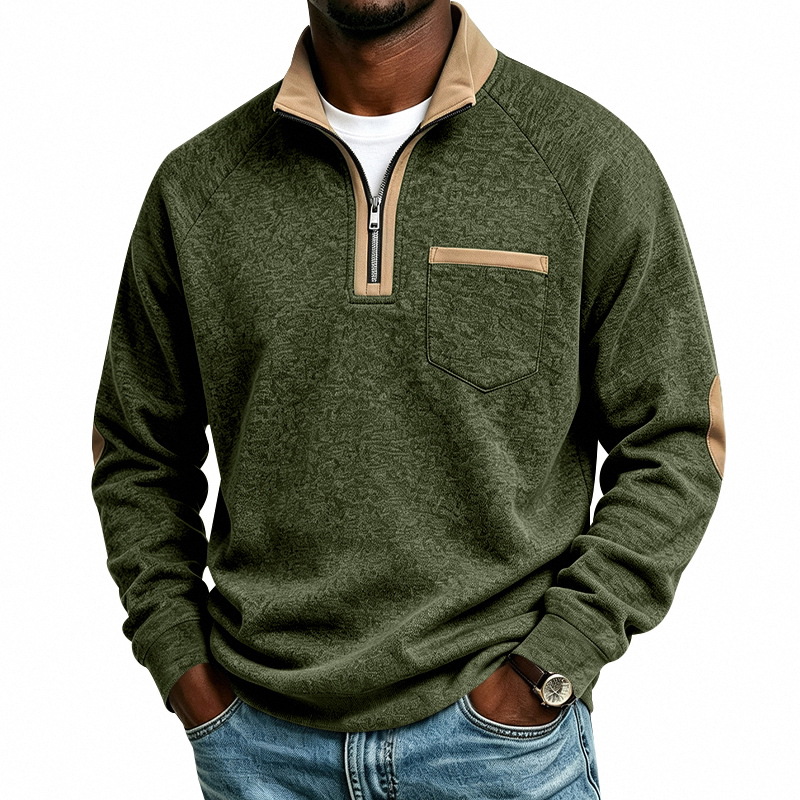 Men's Fleece-Lined Half-Zip Stand Collar Sweatshirt