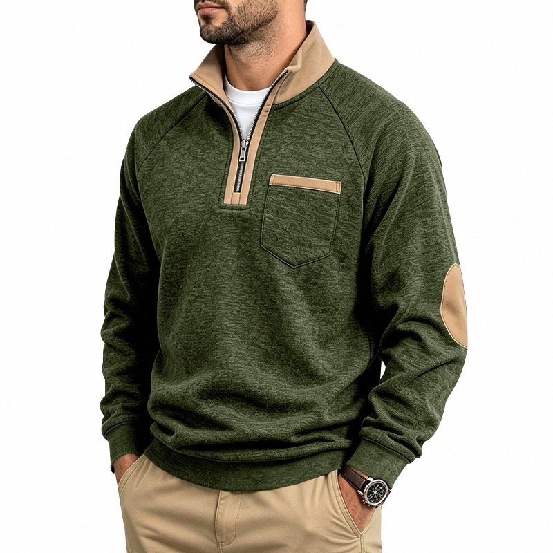 Men's Fleece-Lined Half-Zip Stand Collar Sweatshirt