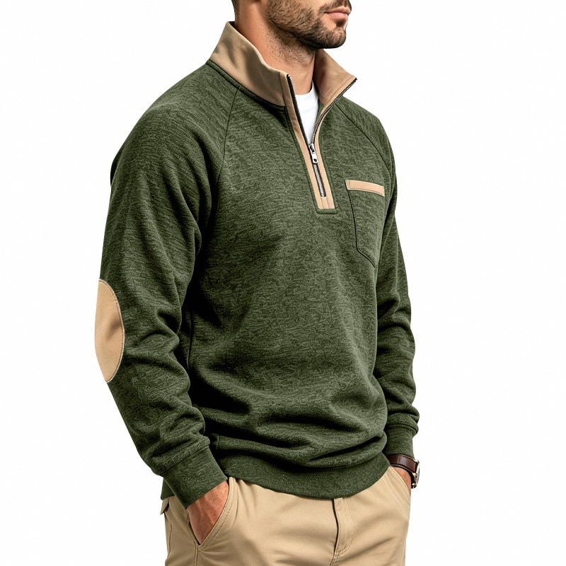 Men's Fleece-Lined Half-Zip Stand Collar Sweatshirt