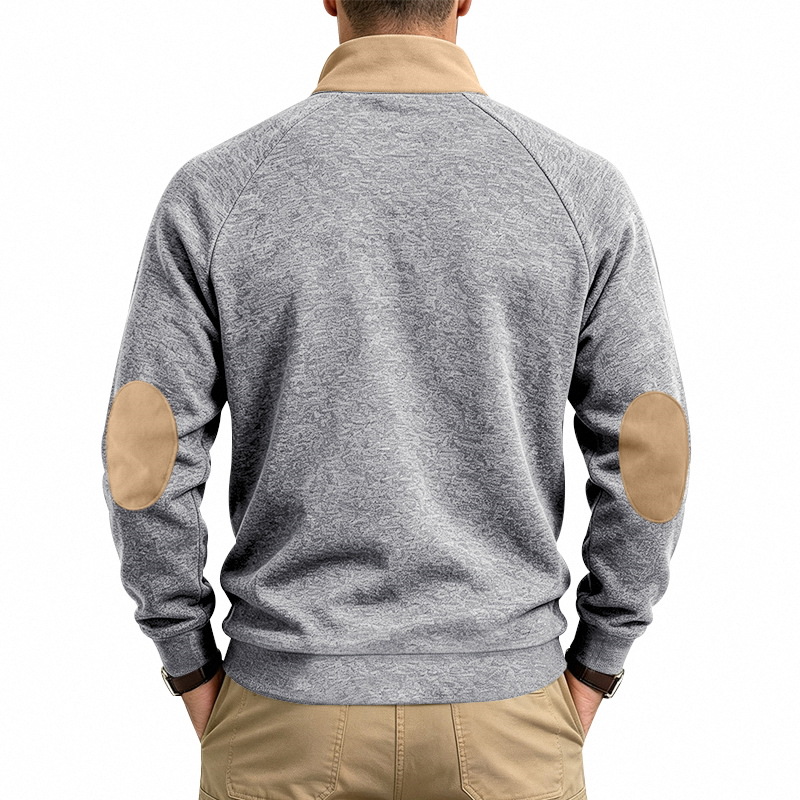 Men's Fleece-Lined Half-Zip Stand Collar Sweatshirt