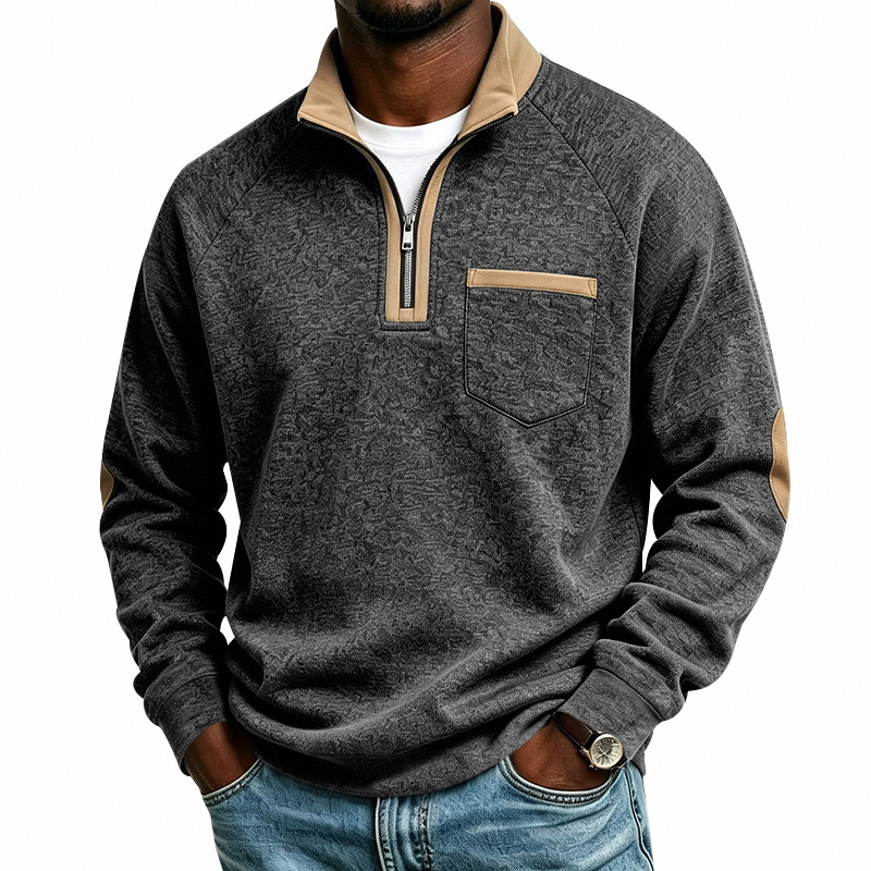 Men's Fleece-Lined Half-Zip Stand Collar Sweatshirt