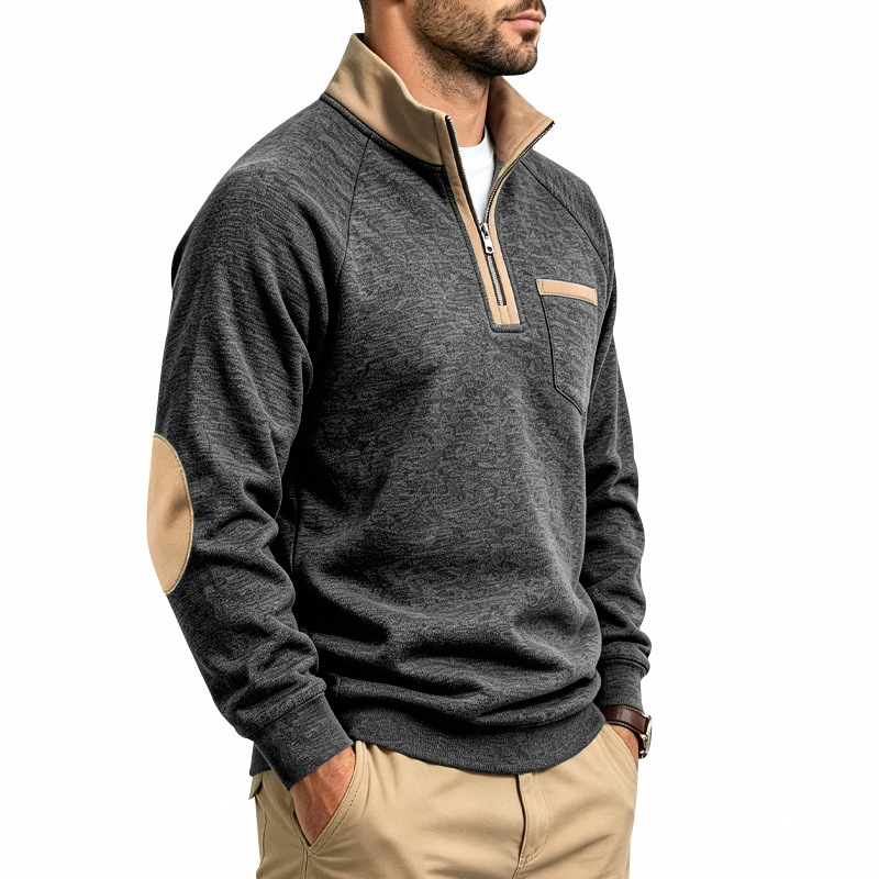 Men's Fleece-Lined Half-Zip Stand Collar Sweatshirt