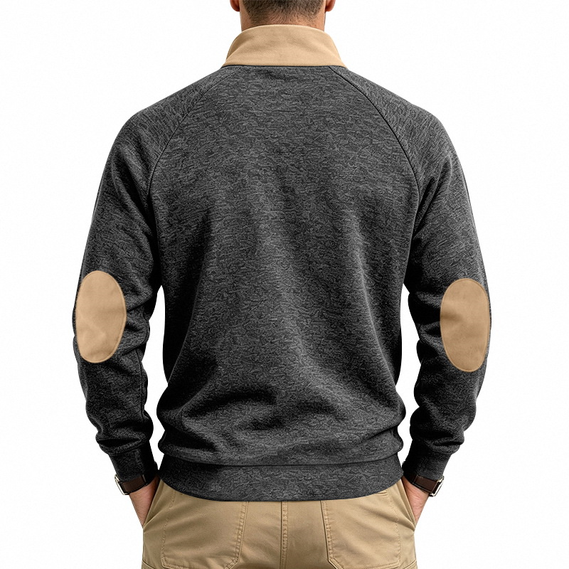 Men's Fleece-Lined Half-Zip Stand Collar Sweatshirt