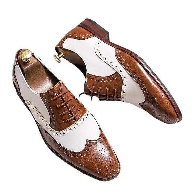 Men's Genuine Leather Wingtip Oxford Brogues - Two-Tone Spectator Shoes for Weddings & 1920s Gatsby Events
