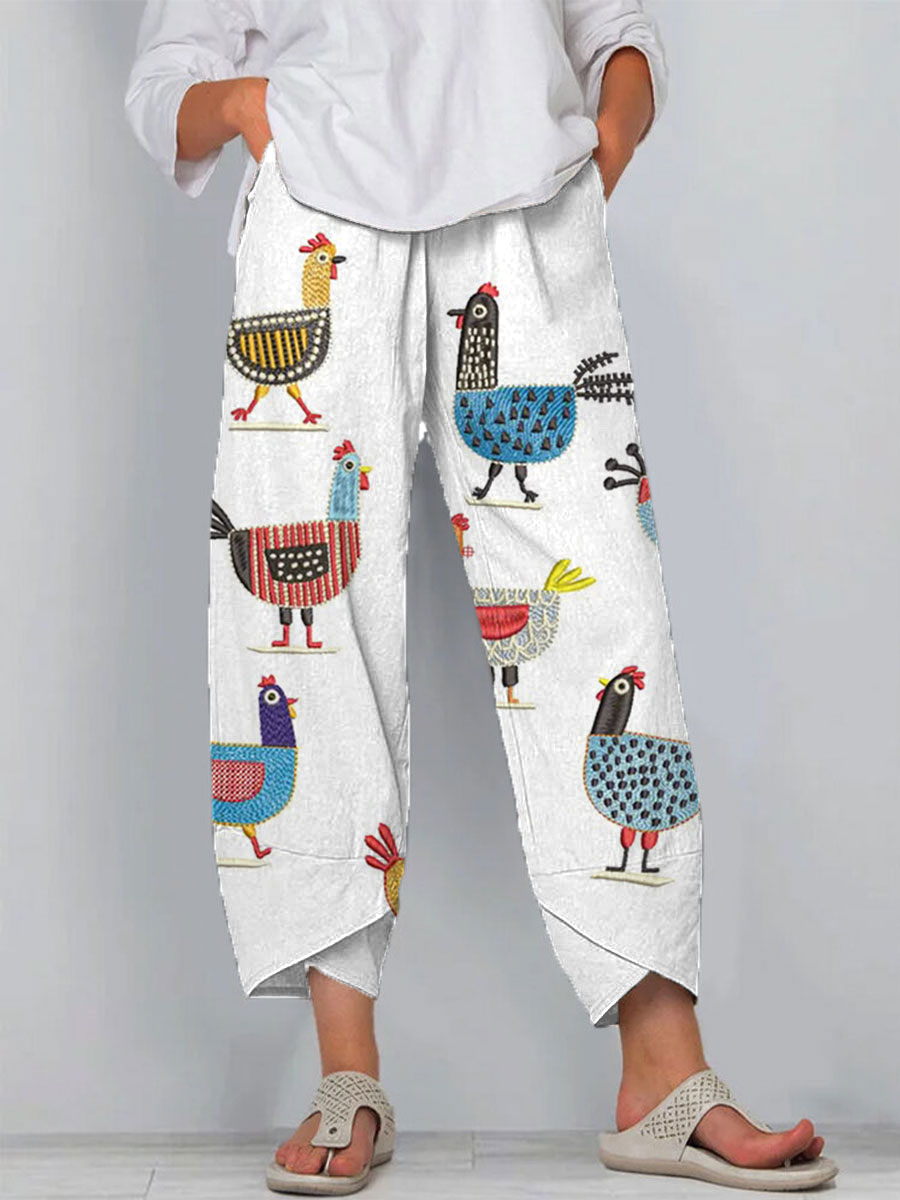 Women's Funny Chicken Art Print Casual Wide Leg Jumpsuit