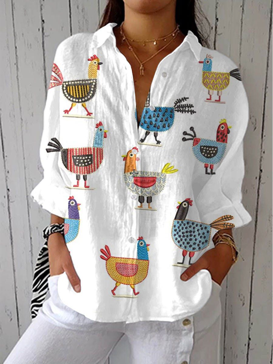Women's Funny Chicken Art Print Casual Wide Leg Jumpsuit