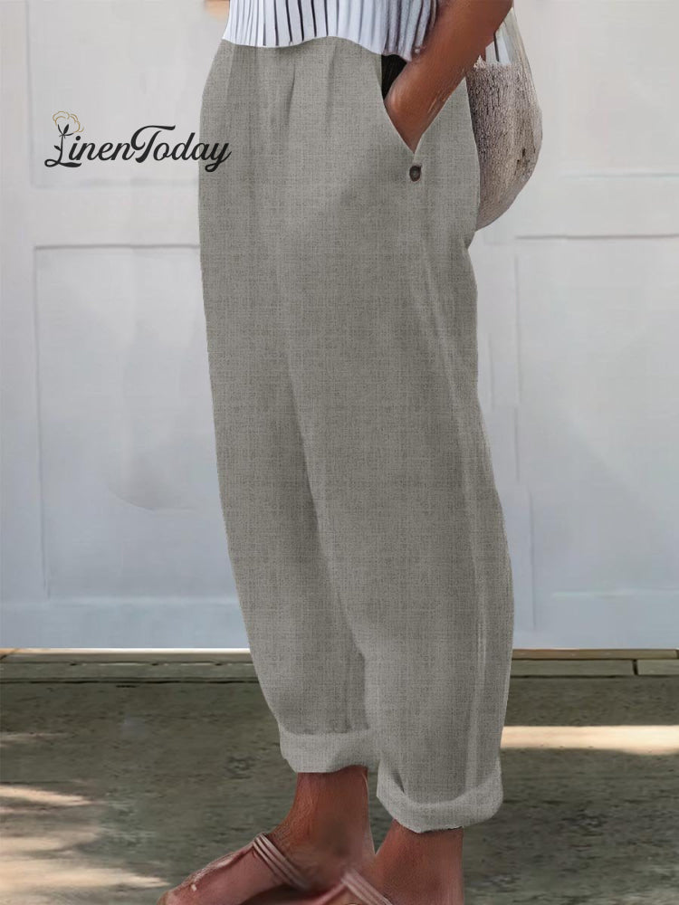 Women's Printed Cotton And Linen Casual Pants