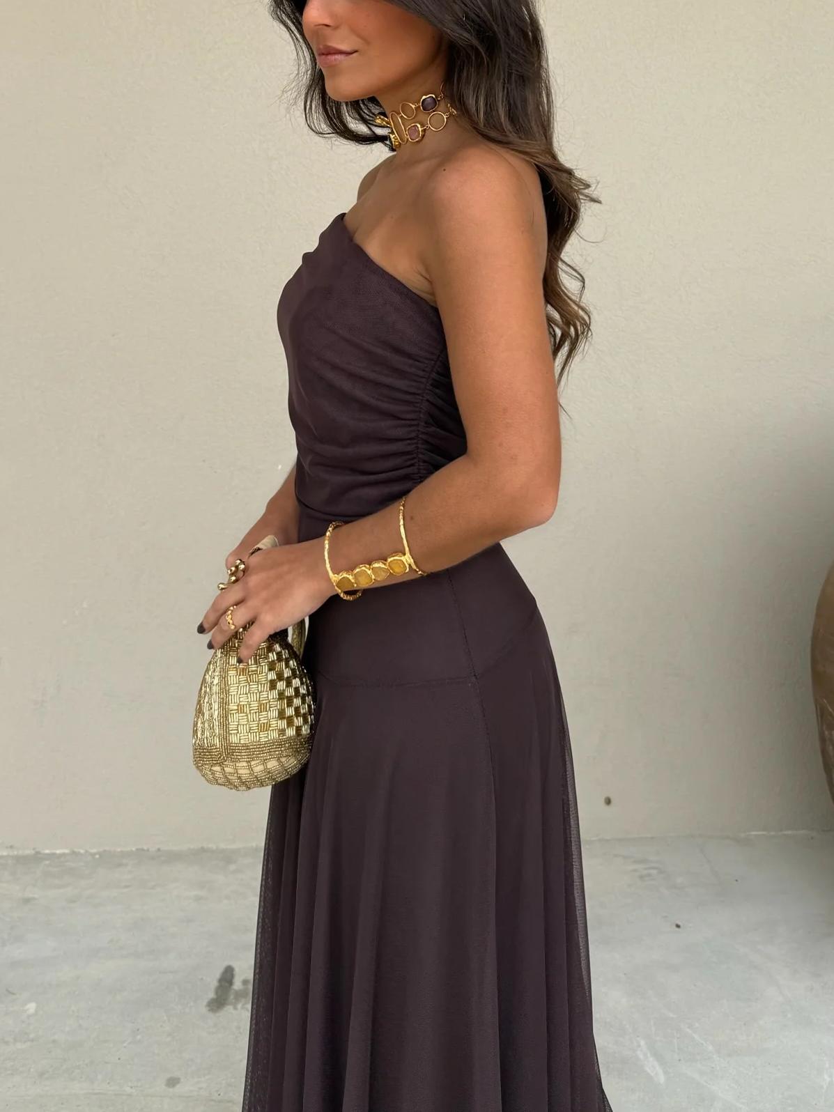 Toledo One Shoulder Mesh Maxi Dress
