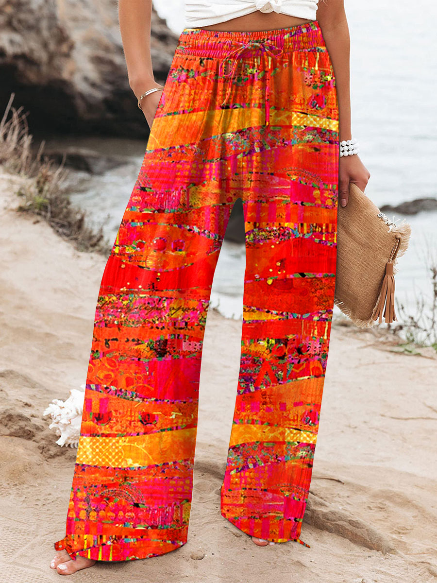 Women's Vintage Art Print Casual Cotton And Linen 3/4 Sleeve Shirt