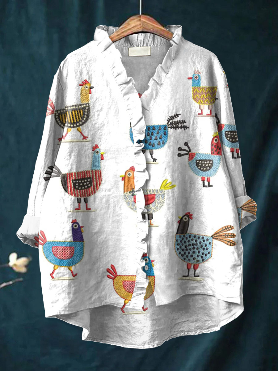 Women's Funny Chicken Art Print Casual Wide Leg Jumpsuit