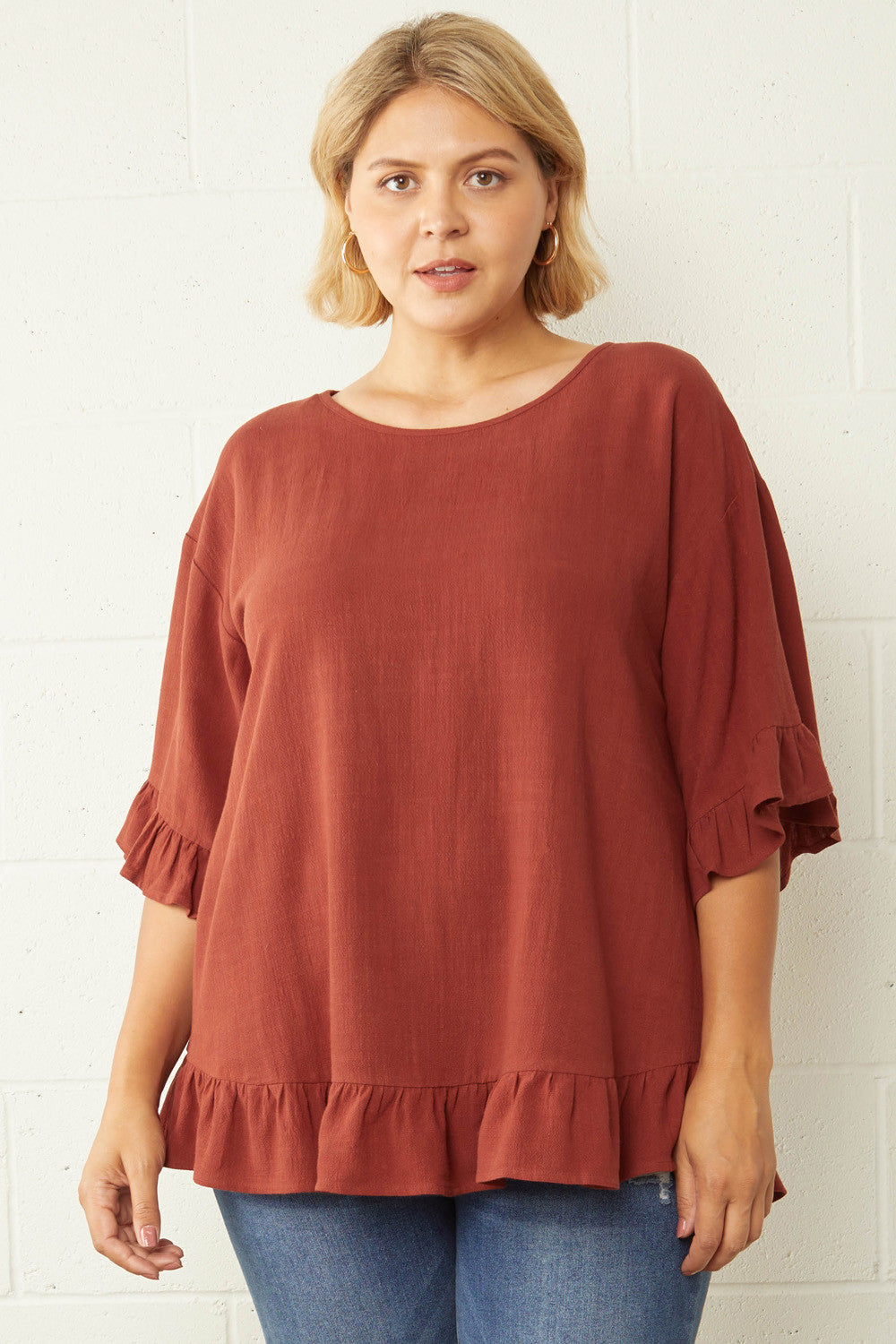 Tatiana Solid Scoop Neck Top Curvy (Cinnamon)