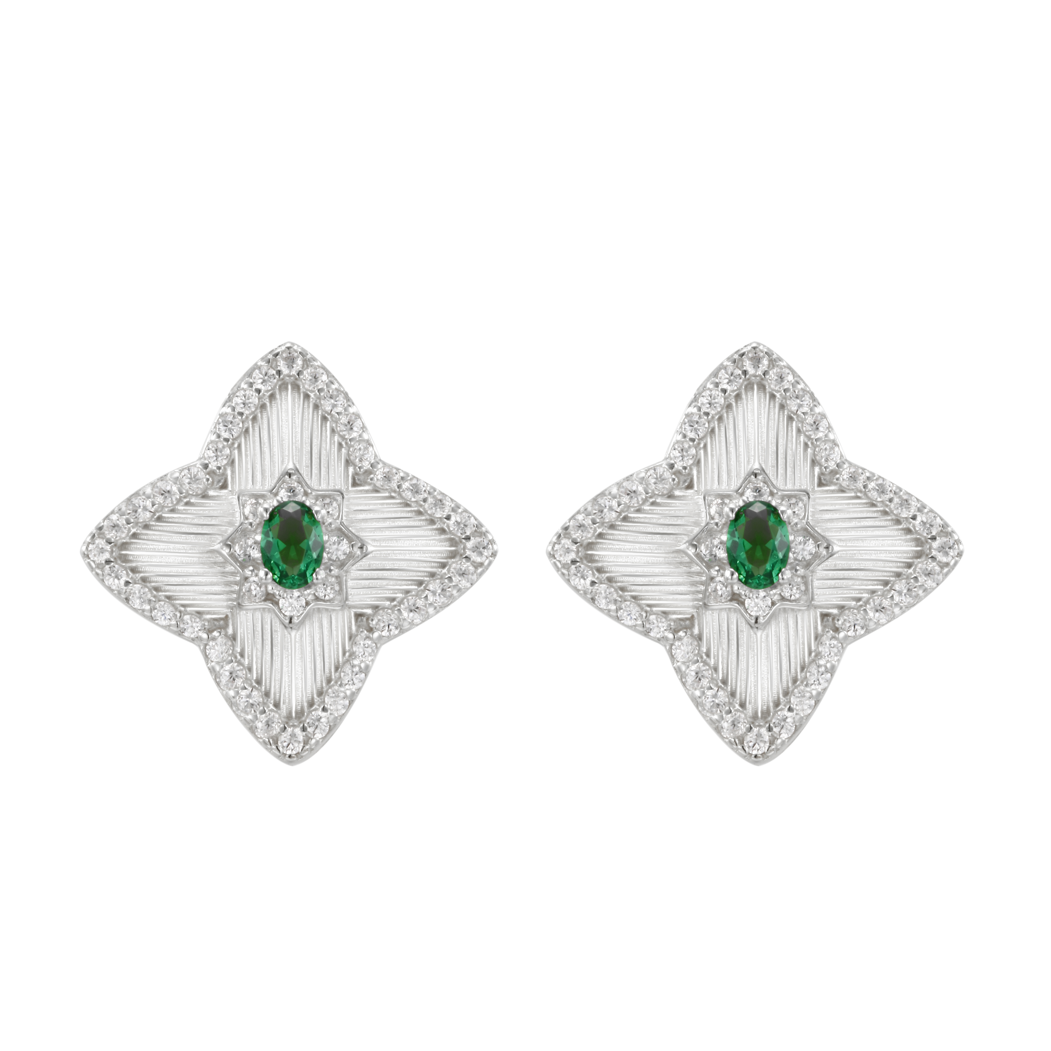 Gold Clover Stud Earrings, Green CZ — XAX Jewelry