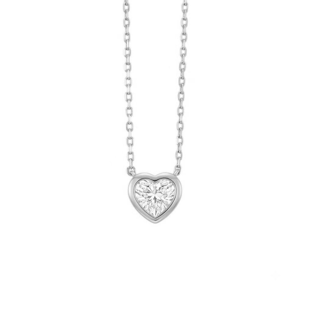 Sterling Silver Lab-Grown Diamond Pendant – Heart Bezel-Set Design, Art Deco Inspired Statement Necklace for Her