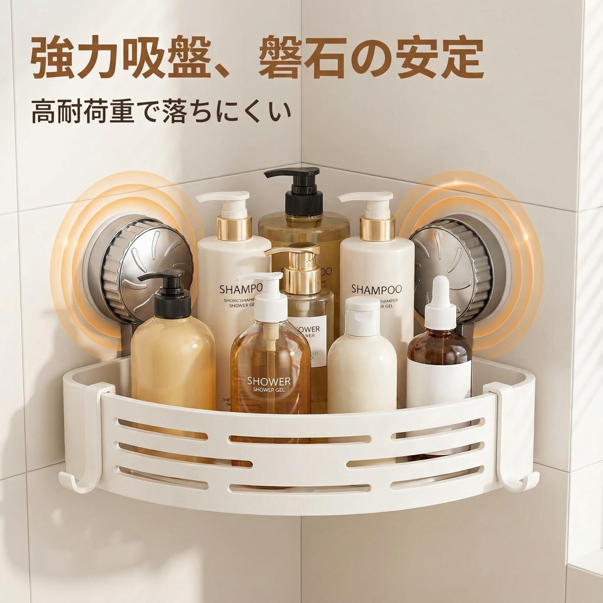 JOYFYO 吸盤式バスルームシェルフ、洗面用品に最適、壁掛け式星型三角形収納ラック、穴あけ不要。