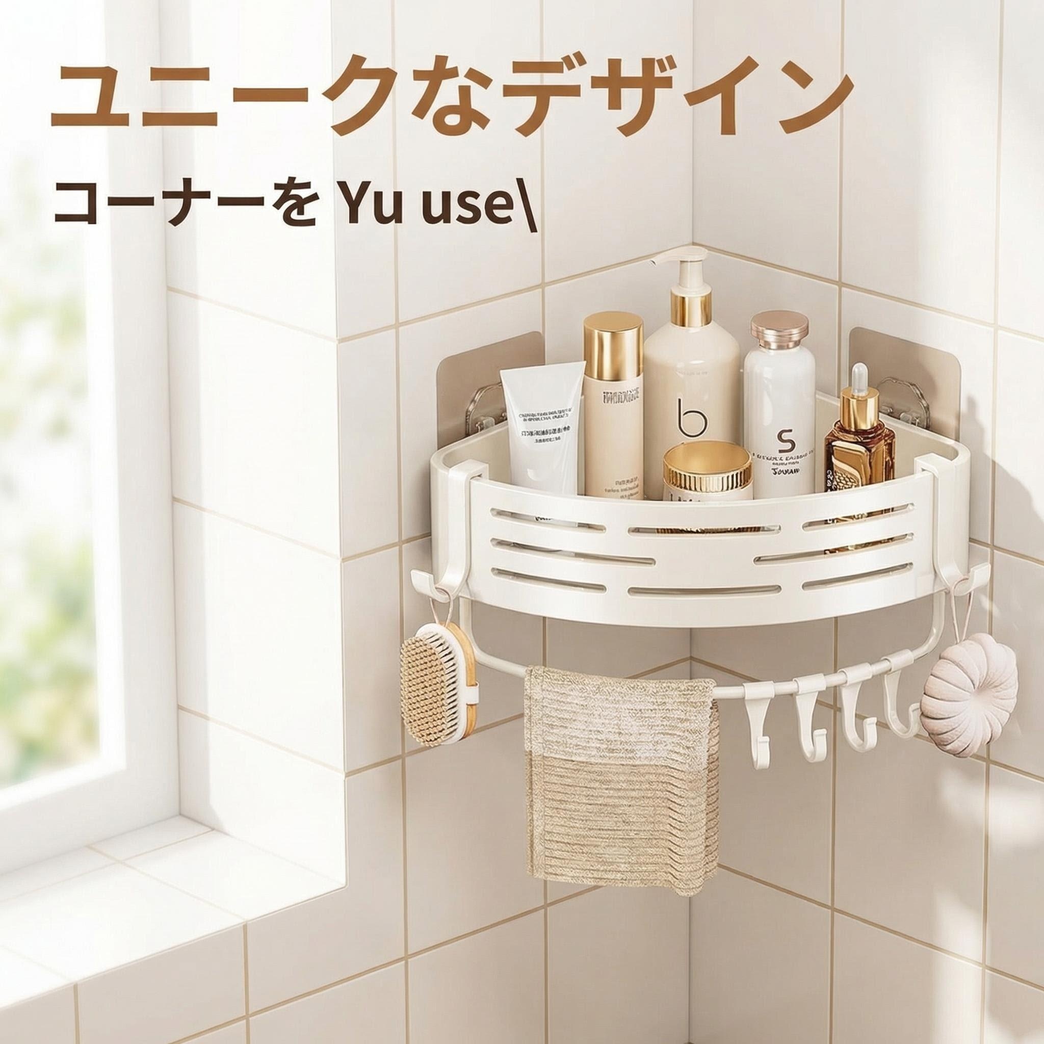 JOYFYO 吸盤式バスルームシェルフ、洗面用品に最適、壁掛け式星型三角形収納ラック、穴あけ不要。